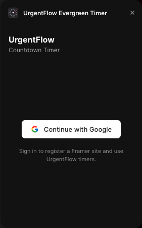 UrgentFlow plugin sidebar showing Continue with Google sign-in screen